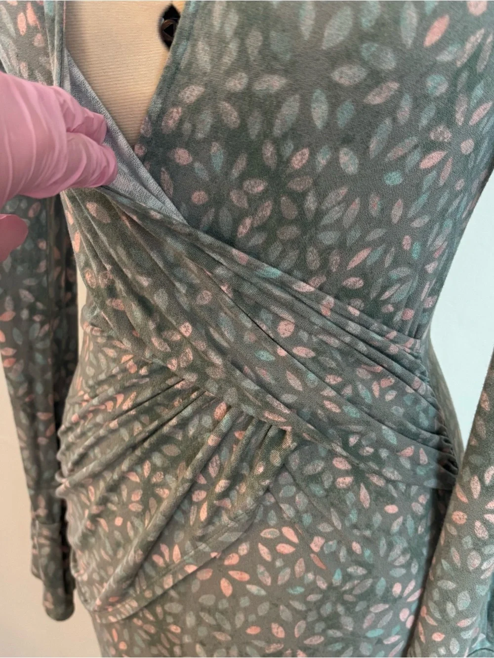 Free People Shayla Faux Wrap Midi Dress Mint Combo Sage Green Pink Blue Floral S